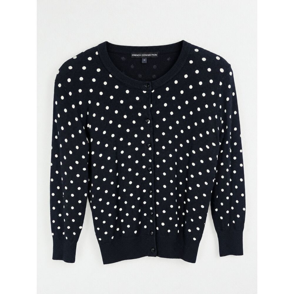 Cable & Gauge Polka Dot Cardigan Black & White Size Medium